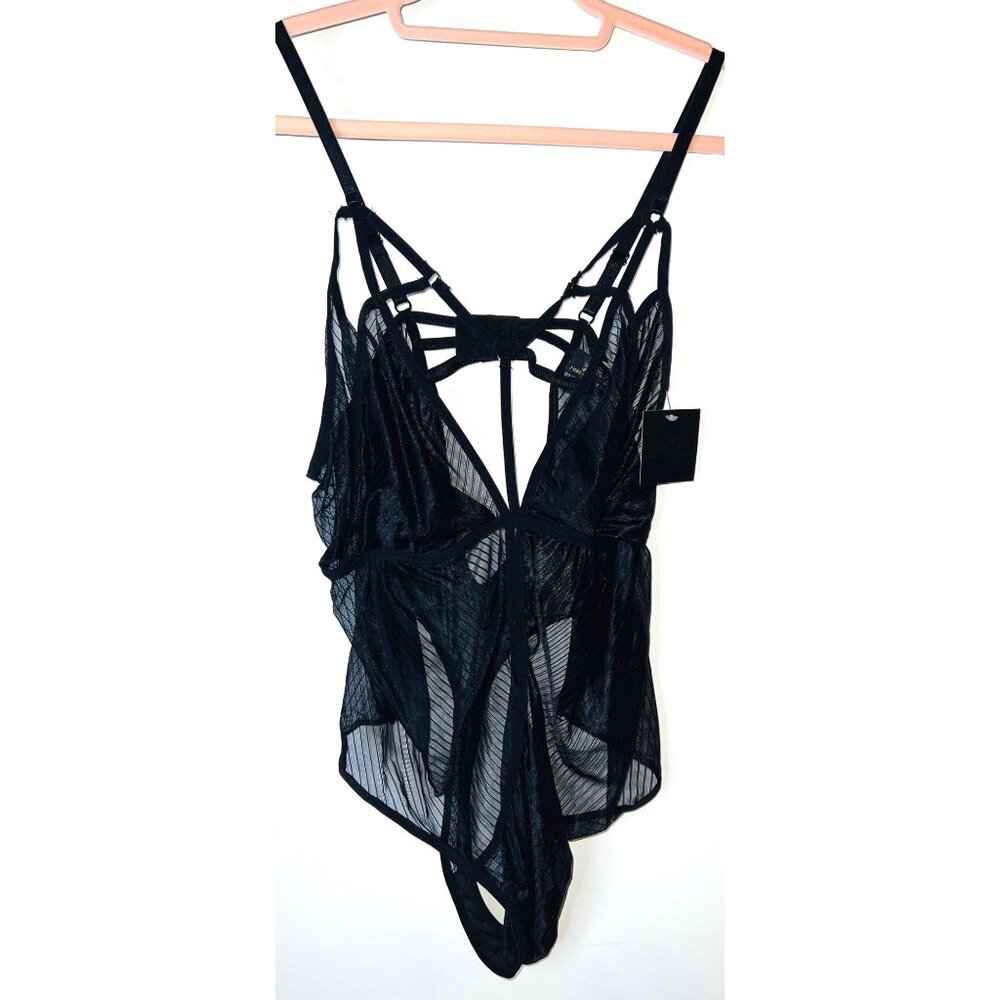 NEW Black Strappy Sheer Bodysuit 3X Just Sexy Lingerie Intimate Bodacious